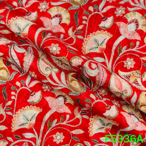 Digital Print Zari Embroidered Georgette Fabric - F5336