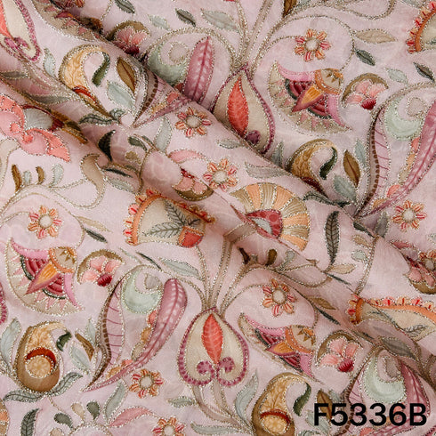 Digital Print Zari Embroidered Georgette Fabric - F5336