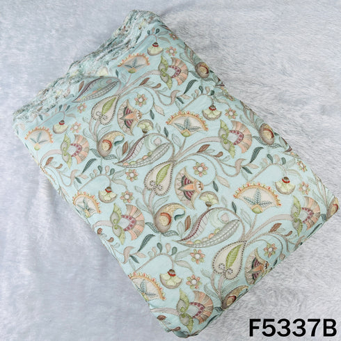 Digital Print Zari Embroidered Cotton Silk Fabric - F5337