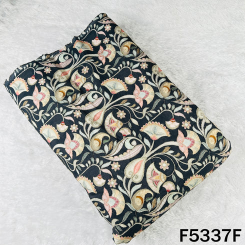 Digital Print Zari Embroidered Cotton Silk Fabric - F5337