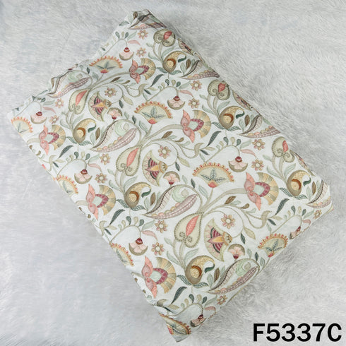 Digital Print Zari Embroidered Cotton Silk Fabric - F5337