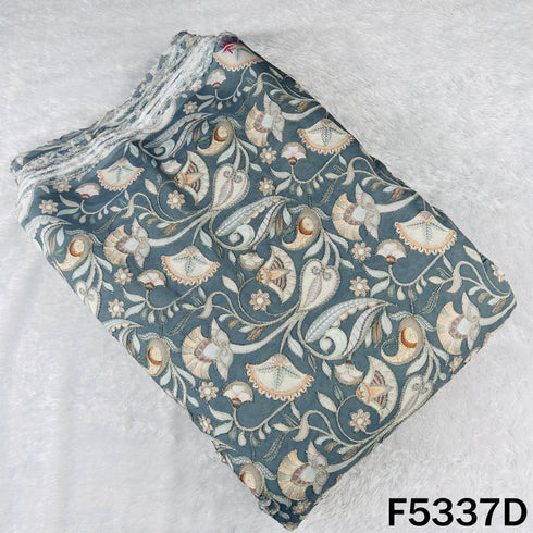 Digital Print Zari Embroidered Cotton Silk Fabric - F5337