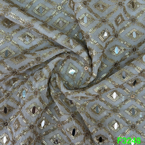 Dyeable Zari Sequins Embroidered Georgette Fabric-F3248