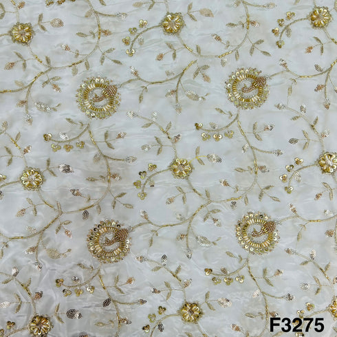 Cut Dana Work Zari Sequins Embroidered Crepe Fabric-F3275