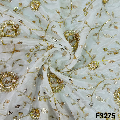 Cut Dana Work Zari Sequins Embroidered Crepe Fabric-F3275