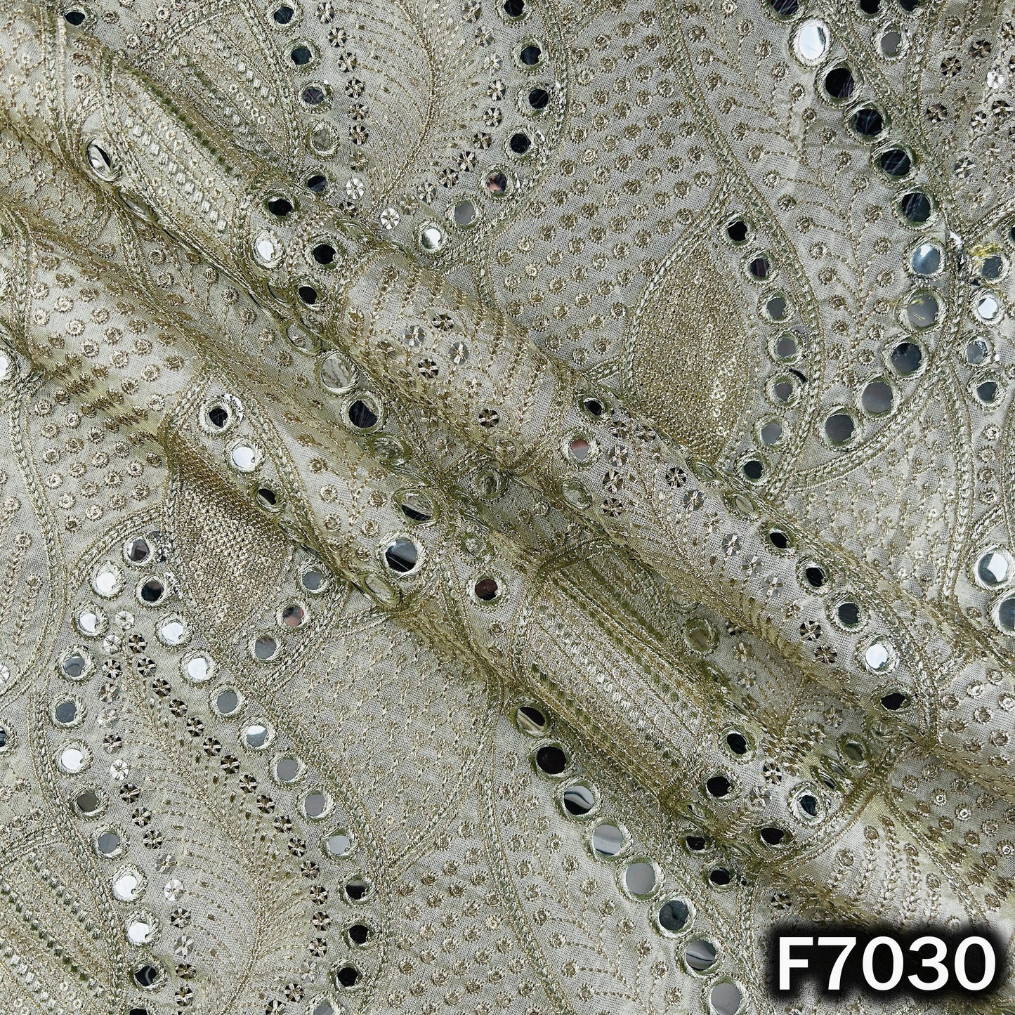 Dyeable Zari Sequins Faux Mirror Embroidered Shimmer Tissue Fabric - F7030