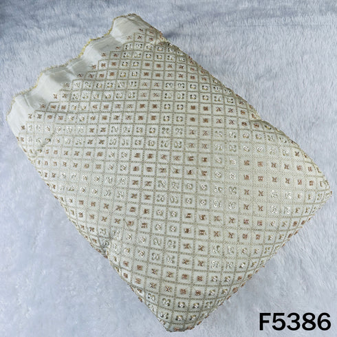 Dyeable Cut Dana Zari Sequins Pearl Embroidered Shimmer Tissue Fabric - F5386