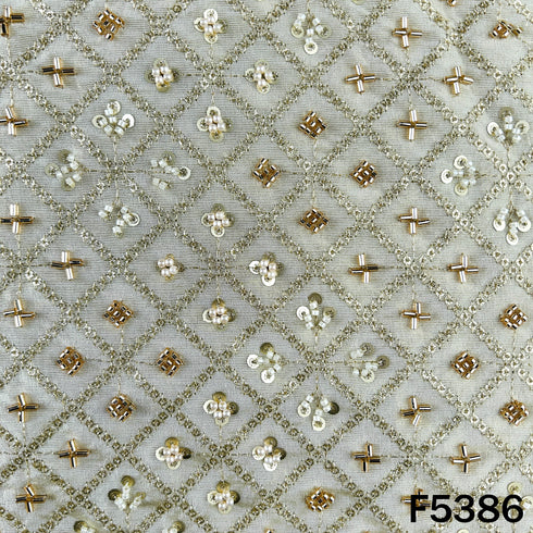 Dyeable Cut Dana Zari Sequins Pearl Embroidered Shimmer Tissue Fabric - F5386