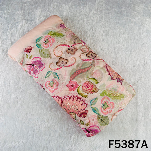 Positional Print Thread Sequins Embroidered Organza Fabric - F5387