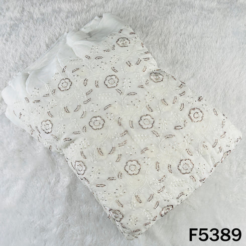 Dyeable Cut Dana Thread Embroidered Georgette Fabric - F5389