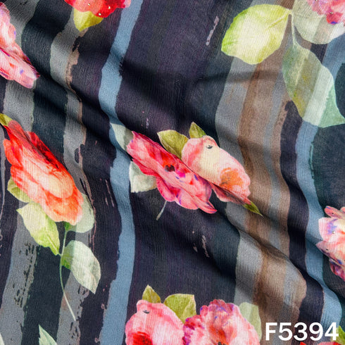 Digital Print Mukesh Work Chinnon Chiffon Fabric - F5394