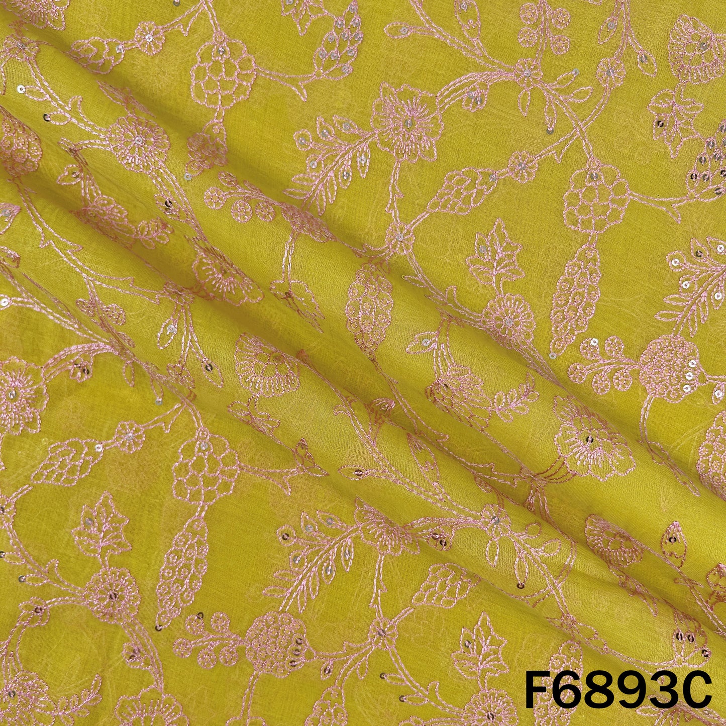 Thread Sequins Embroidered Pure Chanderi Fabric - F6893
