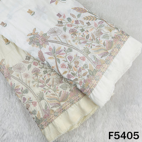 Zari Thread Sequins Embroidered Dupion Silk Fabric - F5405