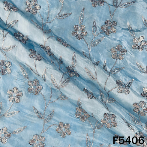 Cut Dana Sequins Embroidered Upada Silk Fabric - F5406