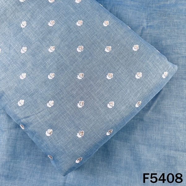 Zari Thread Embroidered Linen Cotton Fabric - F5408