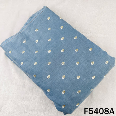 Zari Thread Embroidered Linen Cotton Fabric - F5408