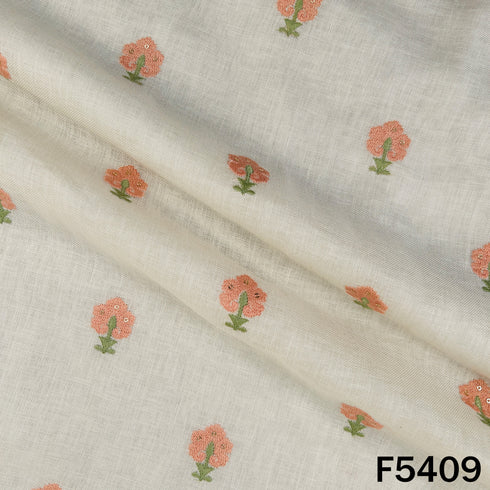 Thread Sequins Work Linen Cotton Fabric - F5409