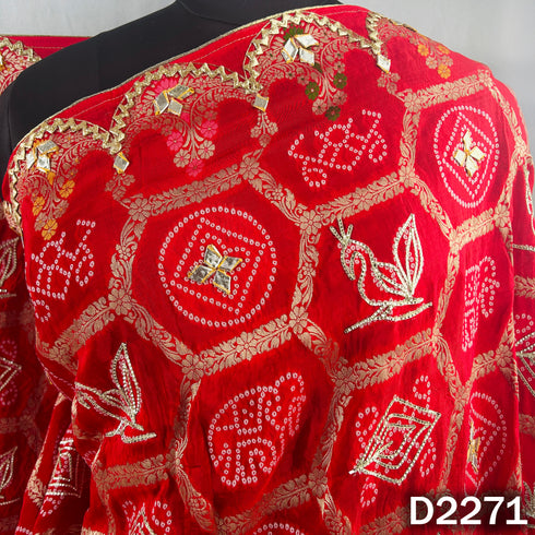 Zari Embroidered Gota Patti Work Dola Silk Dupatta - D2271