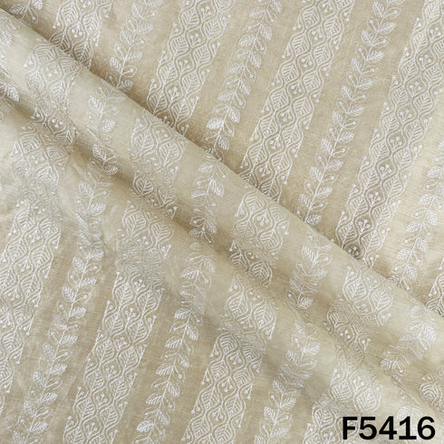 Thread Embroidered Pure Monga Silk Fabric - F5416