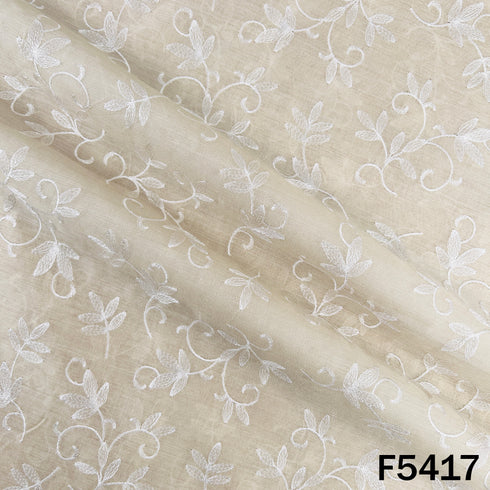 Thread Embroidered Pure Monga Silk Fabric - F5417