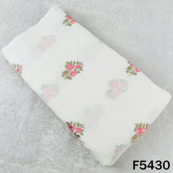 Thread Embroidered Pure Linen Fabric - F5430
