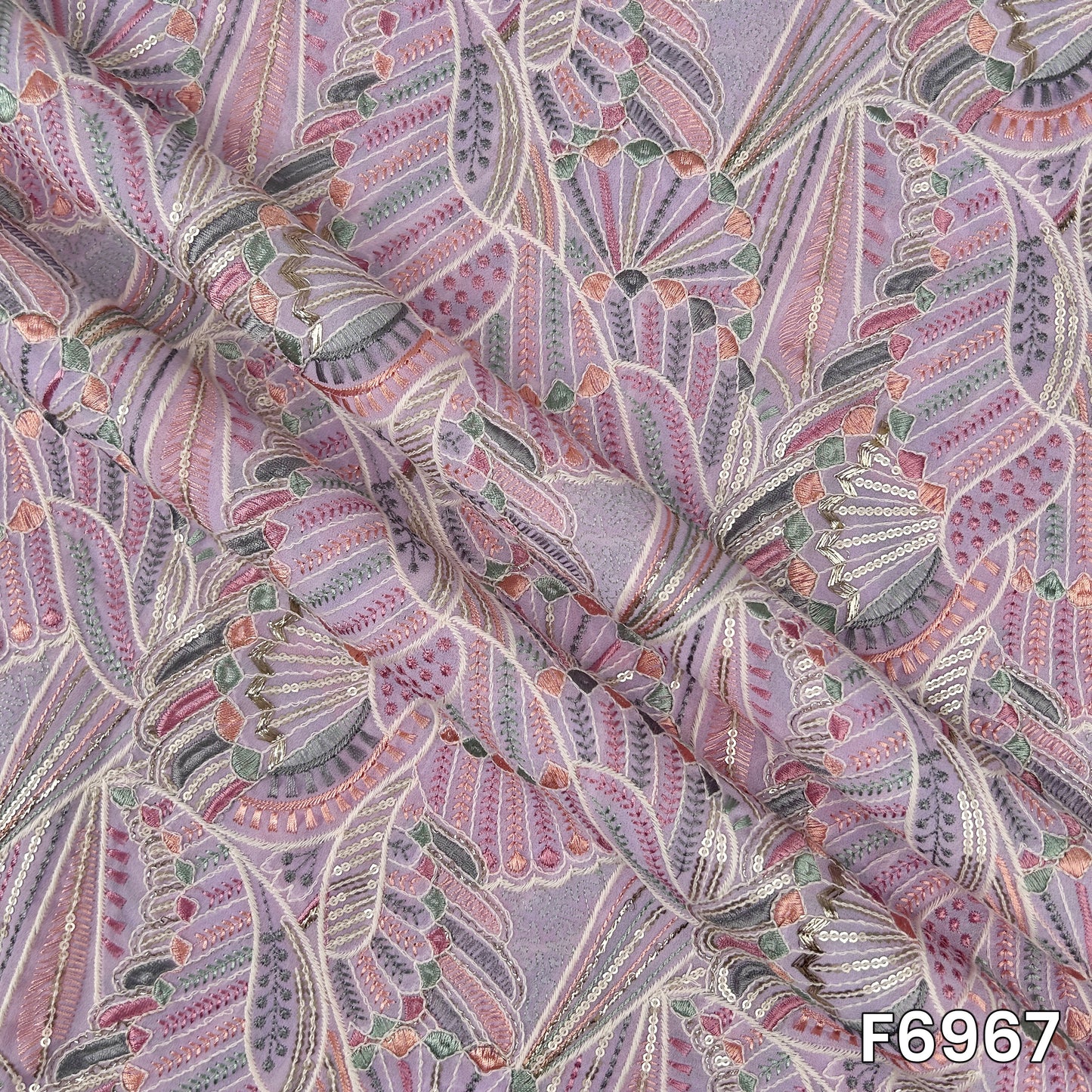 Thread Sequins Embroidered Zari Work Georgette Fabric - F6967