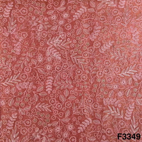 Thread Embroidered Shimmer Silk Organza Fabric-F3349