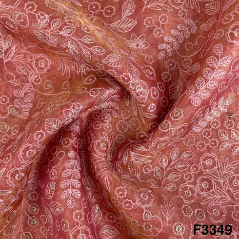 Thread Embroidered Shimmer Silk Organza Fabric-F3349