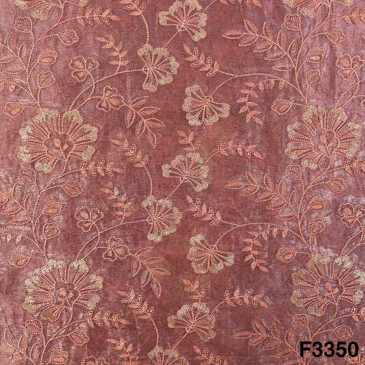 Thread Embroidered Silk Organza Fabric-F3350