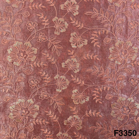 Thread Embroidered Silk Organza Fabric-F3350