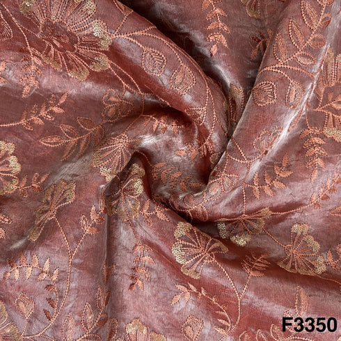 Thread Embroidered Silk Organza Fabric-F3350