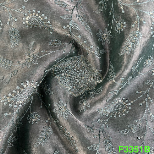 Thread Embroidered Silk Organza Fabric-F3351