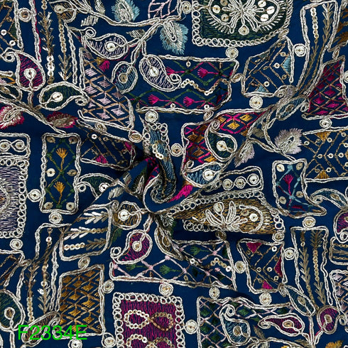 Zari Thread Sequins Embroidered Georgette Fabric-F2334