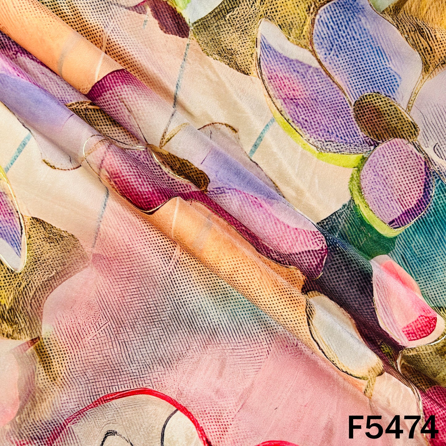 Digital Print Foil Work Velvet Fabric - F5474