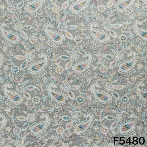 Dyeable Thread Sequins Embroidered Georgette Fabric - F5480