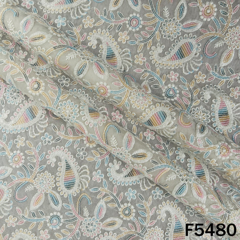 Dyeable Thread Sequins Embroidered Georgette Fabric - F5480