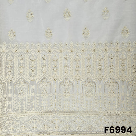 Dyeable Thread Sequins Embroidered Chanderi Silk Fabric - F6994