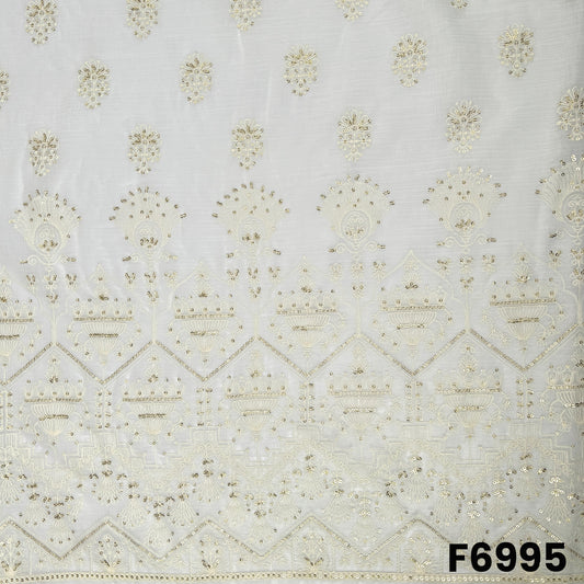 Dyeable Thread Sequins Embroidered Chanderi Silk Fabric - F6995