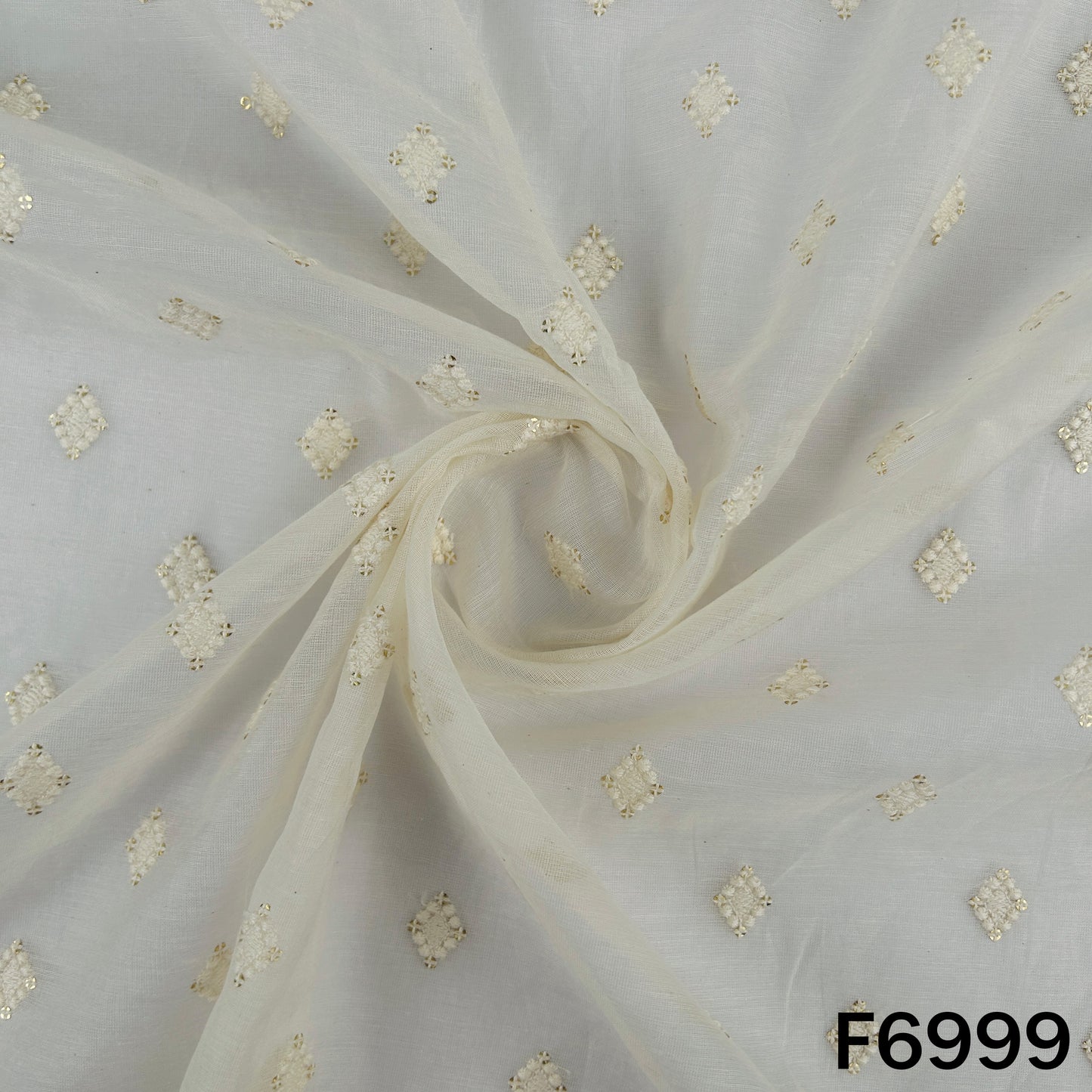 Dyeable Thread Sequins Work Chanderi Silk Fabric - F6999