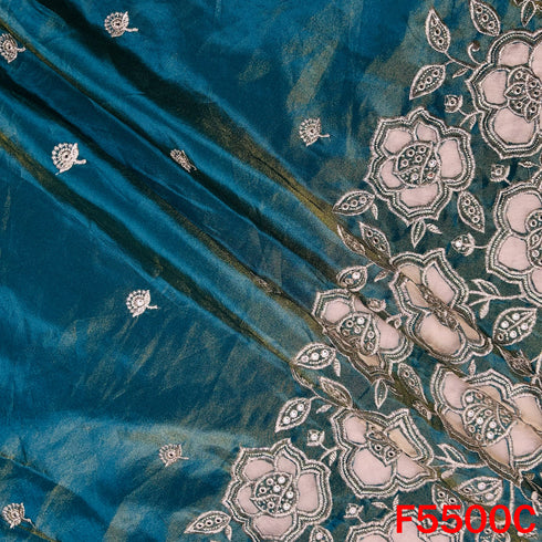 Zari Sequins Faux Mirror Net Patch Work Shimmer Tissue Fabric - F5500