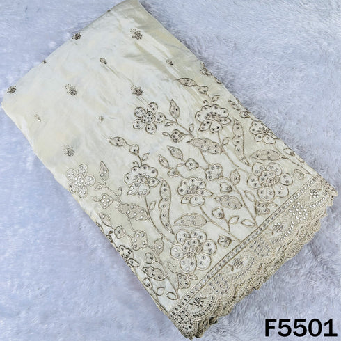 Dyeable Zari Embroidered Faux Mirror Shimmer Tissue Fabric - F5501