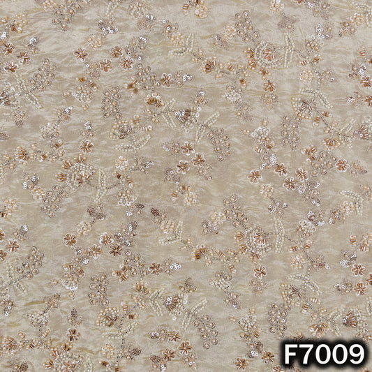 Dyeable Cut Dana Pearls Zari Sequins Embroidered Shimmer Tissue Fabric - F7009