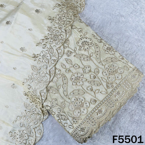 Dyeable Zari Embroidered Faux Mirror Shimmer Tissue Fabric - F5501