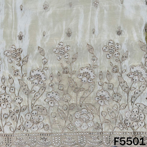 Dyeable Zari Embroidered Faux Mirror Shimmer Tissue Fabric - F5501