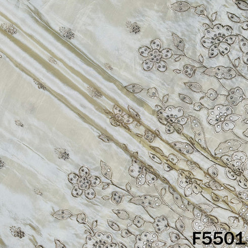 Dyeable Zari Embroidered Faux Mirror Shimmer Tissue Fabric - F5501