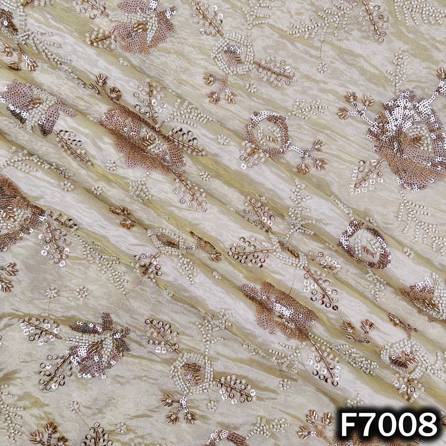 Dyeable Cut Dana Sequins Embroidered Shimmer Tissue Fabric - F7008