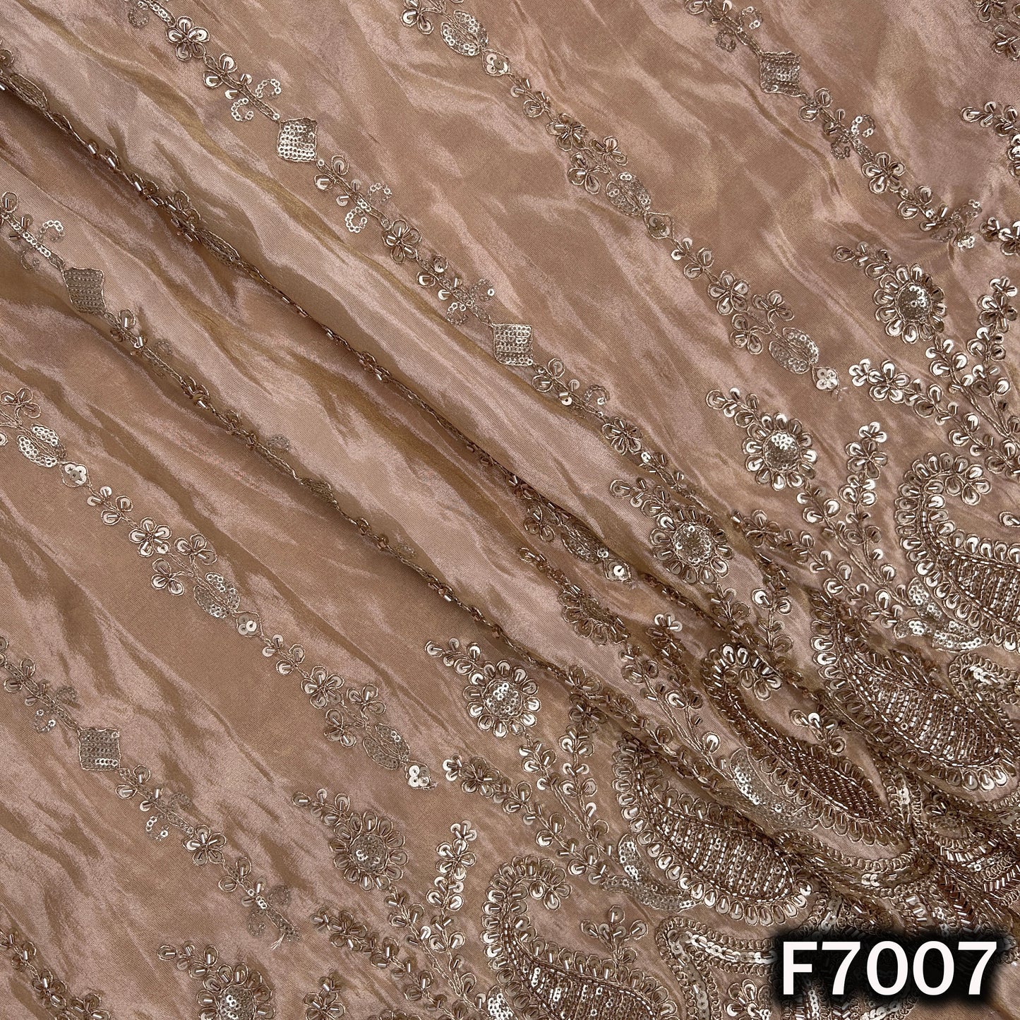 Cut Dana Zari Sequins Embroidered Shimmer Tissue Fabric - F7007