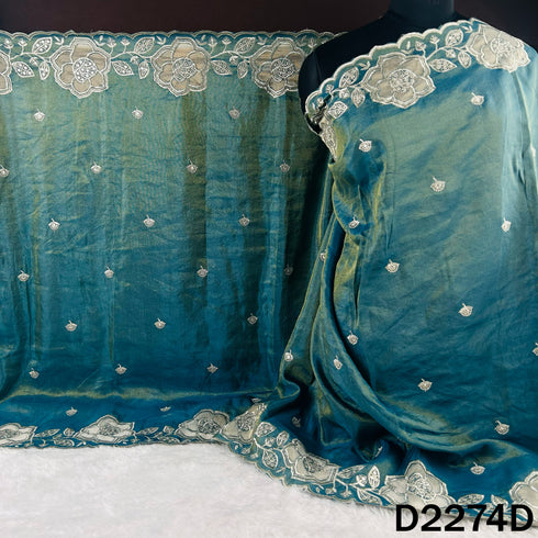 Zari Sequins Faux Mirror Net Patch Work Shimmer Tissue Dupatta - D2274