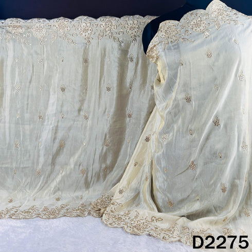 Dyeable Zari Embroidered Faux Mirror Shimmer Tissue Dupatta - D2275