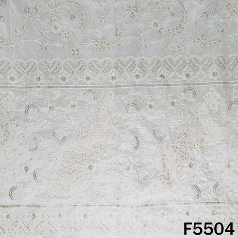 Dyeable Thread Sequins Embroidered Raw Silk Fabric - F5504